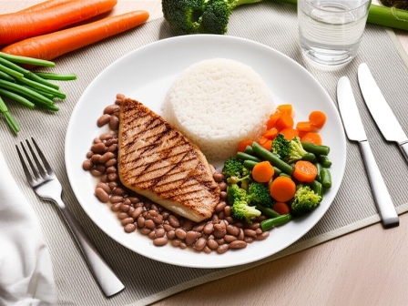 Filé de Tilápia grelhado, Arroz Branco, Feijão Carioca e Salpicado de Legumes