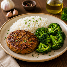 Hamburguer vegetariano - Arroz Branco - Brócolis 400 g
